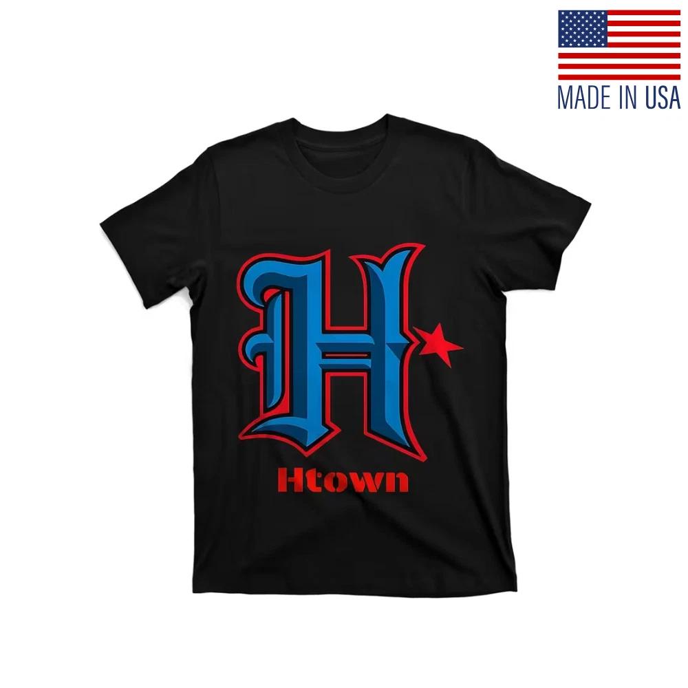 Houston Htown The H Hustle Town Graphic T-Shirt - Bold Blue & Red Lettering with 4XL