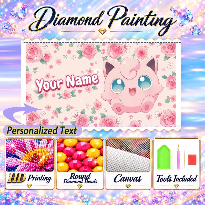Personalized Jigglypuff Diamond Art Custom Name 5D Diamond Painting Full Drill DIY Craft