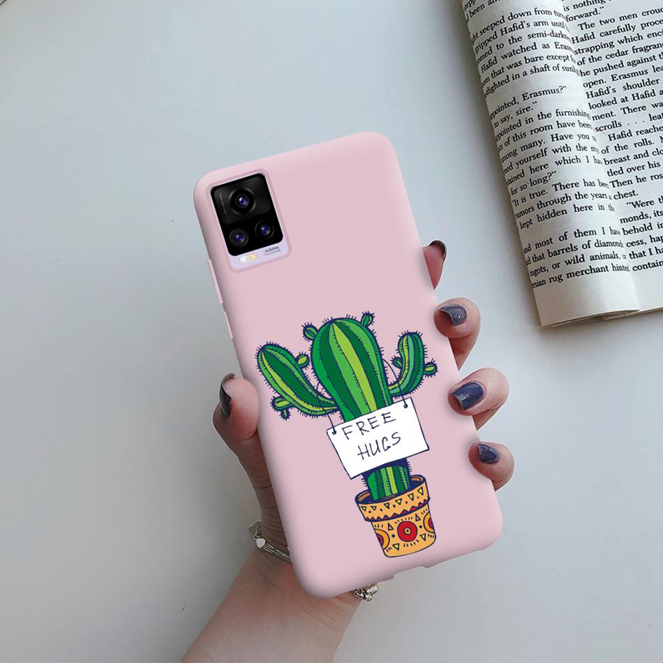 For Coque Vivo V20 Matte Silicon Case Cartoon Animals Cute Cat Pets Cactus Phone Back Cover For Vivo V20 V2025 V 20 VivoV20 Case