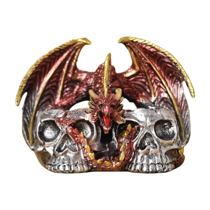 Scary Dragon Skull Statue Resins Figurine with Spices Shaker Holder Rack for Halloween Party Kitchen Restaurant Decors