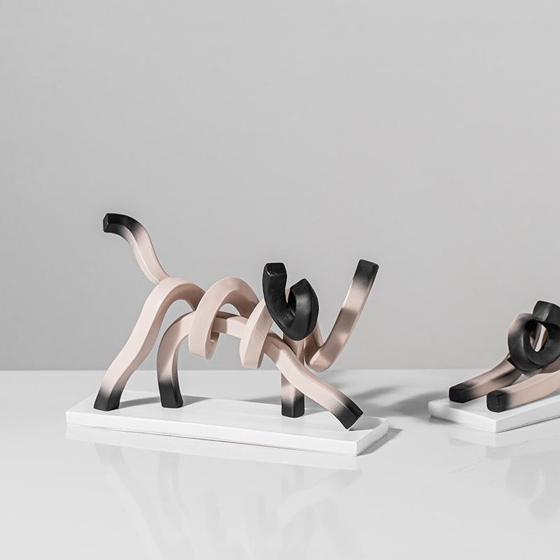 Wabi Sabi Wind Twisted Line Resin Cat Fun Abstract Animal Ornament Sample Living Room Desktop Decoration 1PC