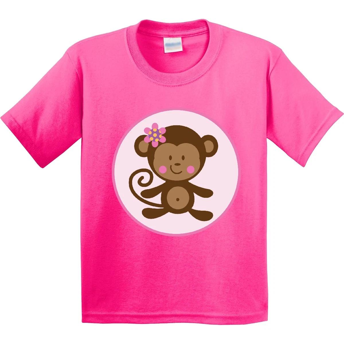 Inktastic Monkey Girl Youth kids boys T-Shirt Lover Animal Girls Pink Cute Zoo Jungle Tee 100