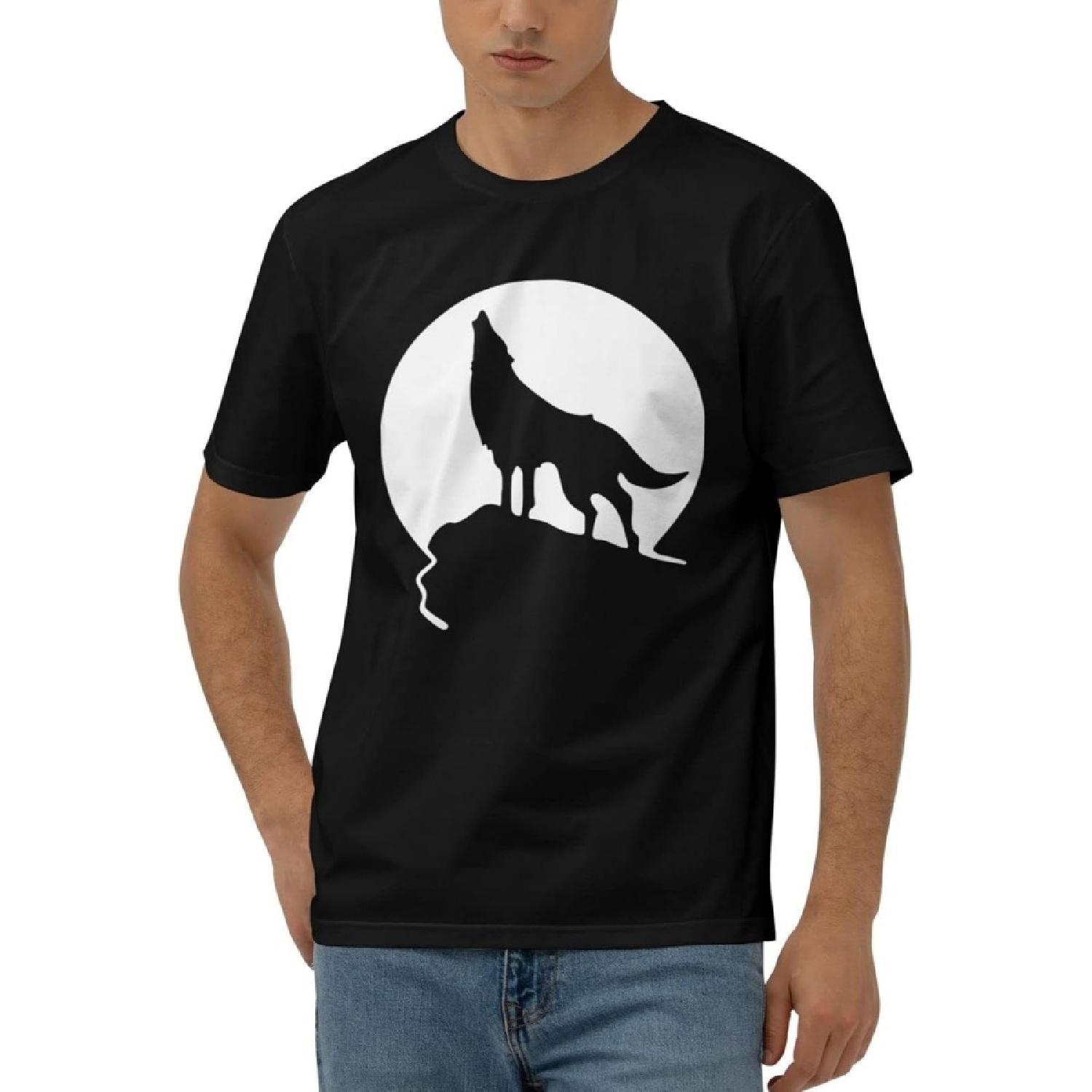 

Howling Wolf Moon Men s Short Sleeve T-Shirt Cotton Athletic Workout Casual Shirts Quick-Drying Tees Black XXXXXL різнокольоровий