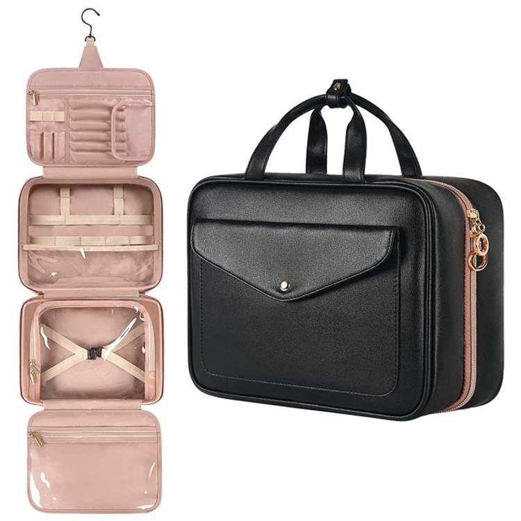 

Four-fold Type PU Hangable Cosmetic Bag For Women Portable Storage Makeup Organizer Large Capacity Travel Toiletry Storage Bag L чёрный