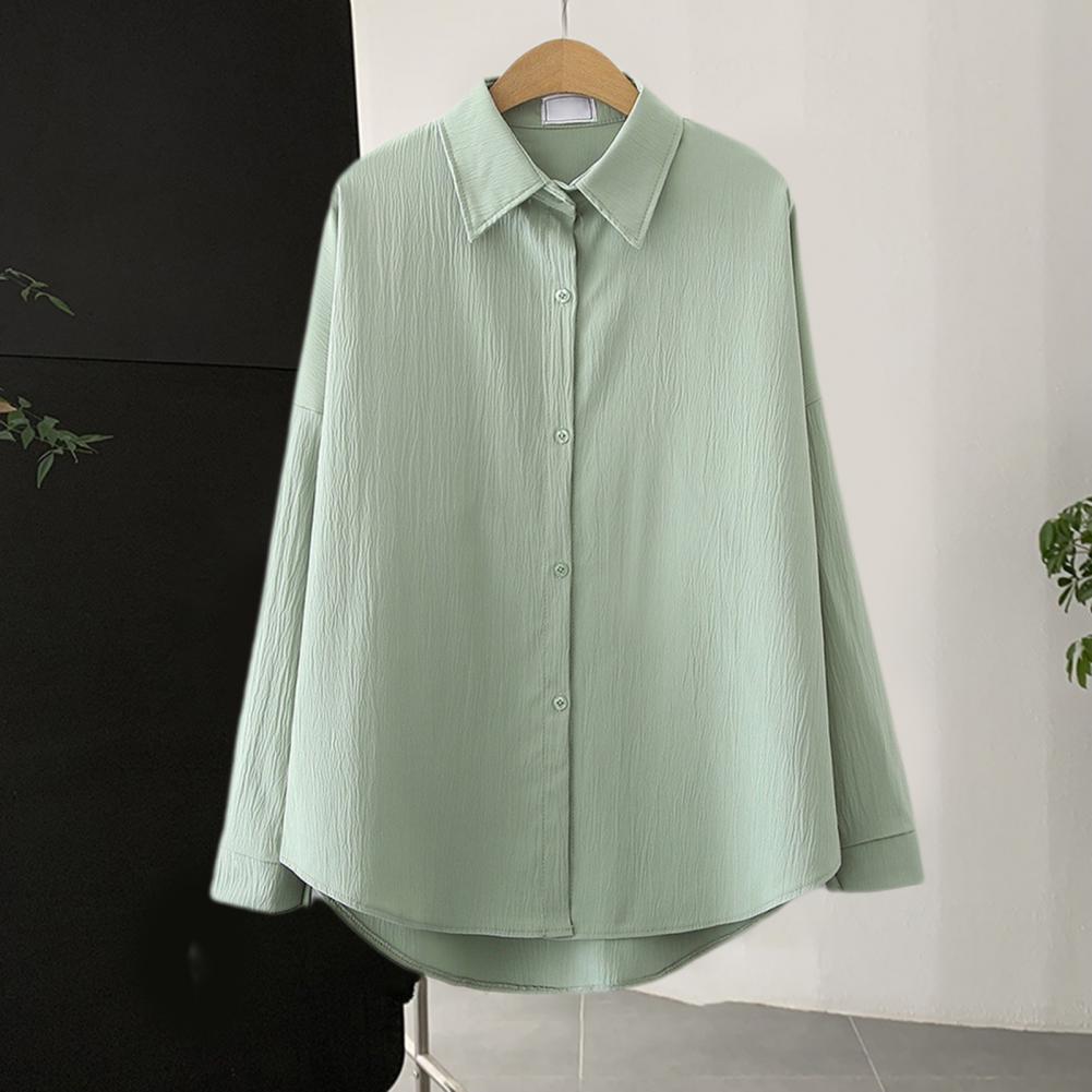 Women's Long Sleeve Shirt Solid Color Button Up Lapel Blouse Breathable Casual Loose Fit Shirt for Work Daily Life Travel