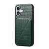 For iPhone 17 Case with Card Holder Leather+PC+TPU Crocodile Textured Back Cover