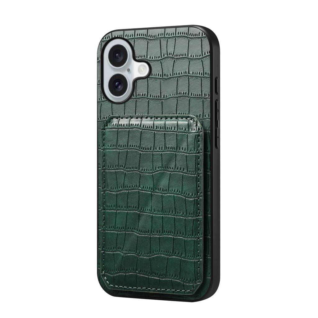 For iPhone 17 Case with Card Holder Leather+PC+TPU Crocodile Textured Back Cover