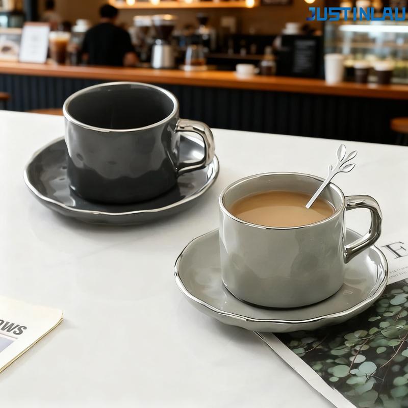 230ml European-style Gold-rimmed Ceramic Coffee Cup and Saucer Set Tea Cup Starbucks Cup Cute Cup Teacup Coffee Cup Set Copo