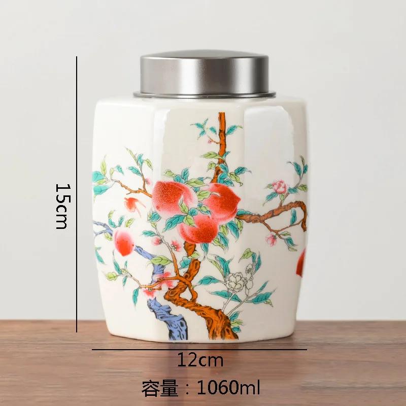 Retro Hand Painted Ceramic Tea Jar Tea Box Alloy Cover Sealed Moisture Proof Jar Tea Canister Candy Jar Household Teas Container