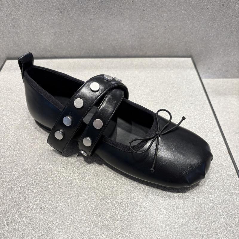 

Personalized rivet buckle ballet shoes women s autumn new fashion one-pedal bow flat-bottomed round head single shoes 35 чёрный