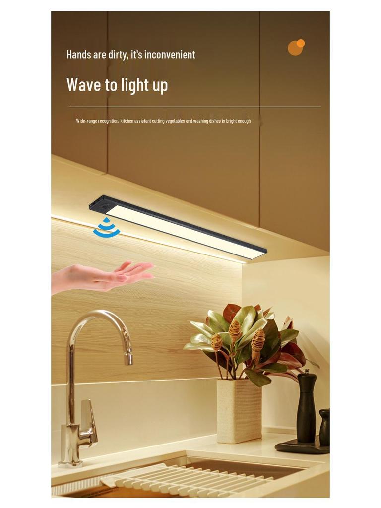 Wireless Rechargeable LED Motion Sensor Cabinet Light with Magnetic Strip for Kitchen, Desk, and Bedside