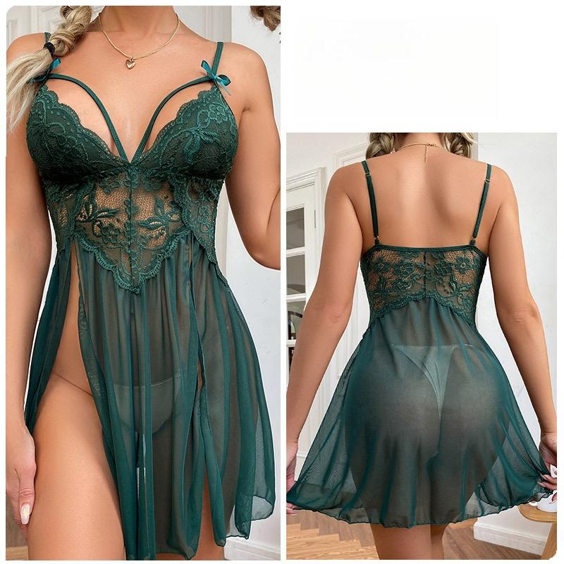 Sexy Mesh Sheer Lingerie Pajamas Lace Embroidery Cami Nightgown Women's Comfortable Loungewear 311 Breathable Feminine Sleepwear with Delicate Details