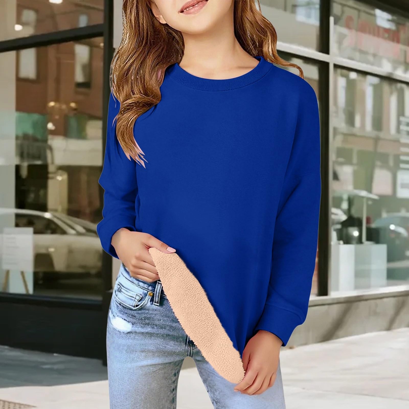 

Girls Thermal Fleece-Lined Hooded Sweatshirt 150 синий