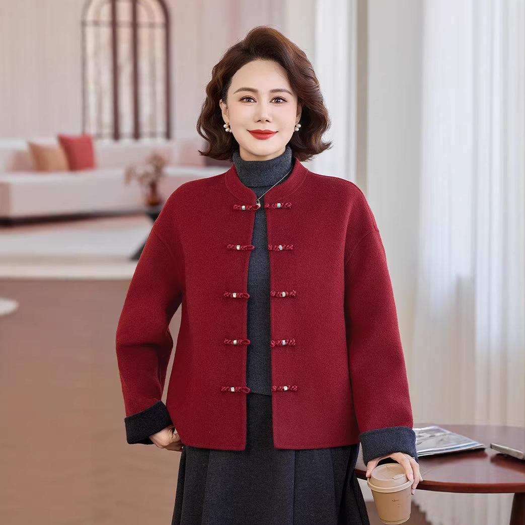 

Chinese Style Red Woolen Winter Coat for Mothers 4XL (135-150 lbs)