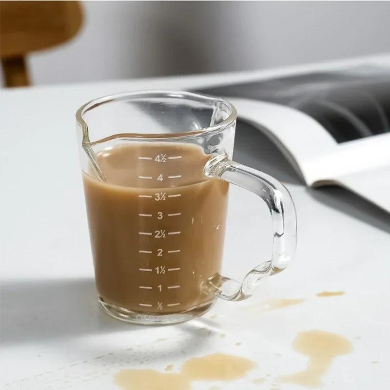 70/150ML Espresso Glas Tasse Holzgriff Messbecher Milch Latte Kännchen Kaffeezubehör Küchenbecher Trinkgeschirr Doppelbodenflasche