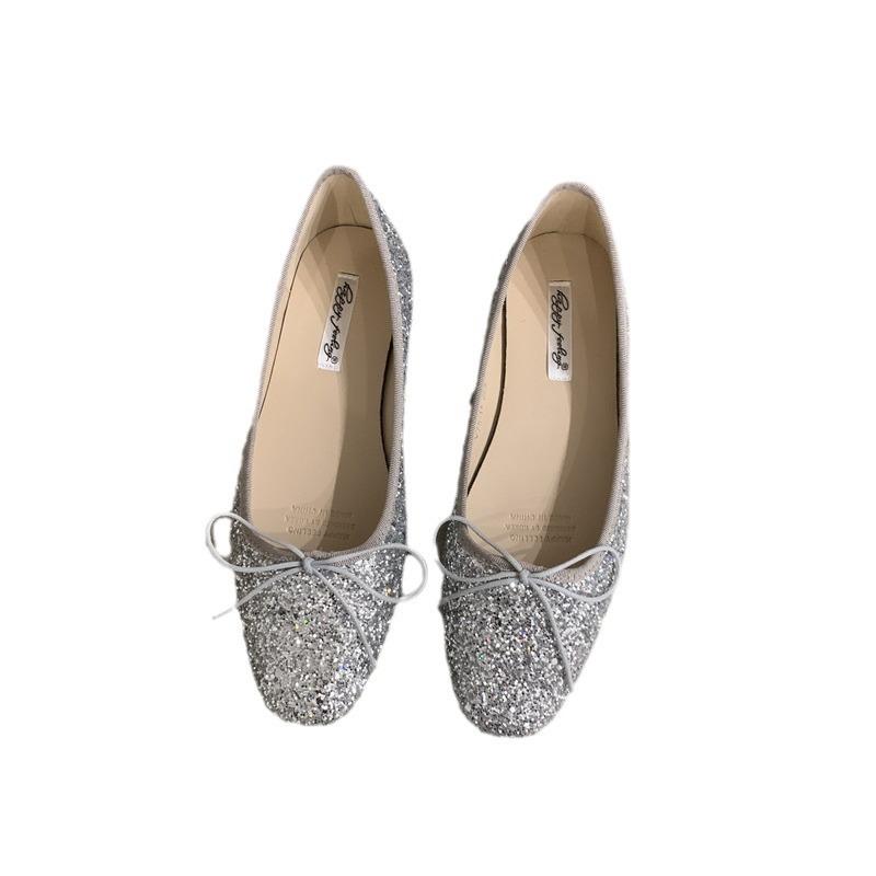 Spring flash temperament flat shoes lady bow shallow mouth ballet shoes