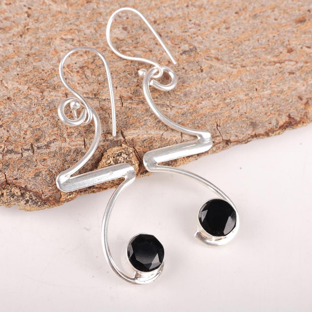 Black Onyx Gemstone Silver Jewelry, 925 Sterling Silver Earrings, Handmade Designer Onyx Earrings Gift For Activists