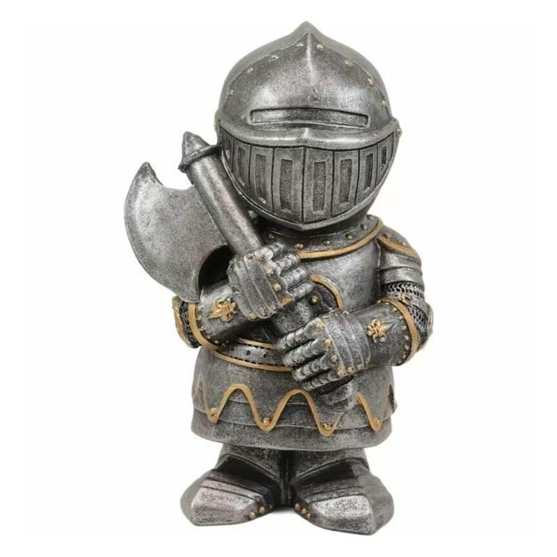 Knight Gnomes Guard Sculpture Decor Medieval Knight of The Cross Templar Crusader Figurine Suit of Armor Home Resin Decor