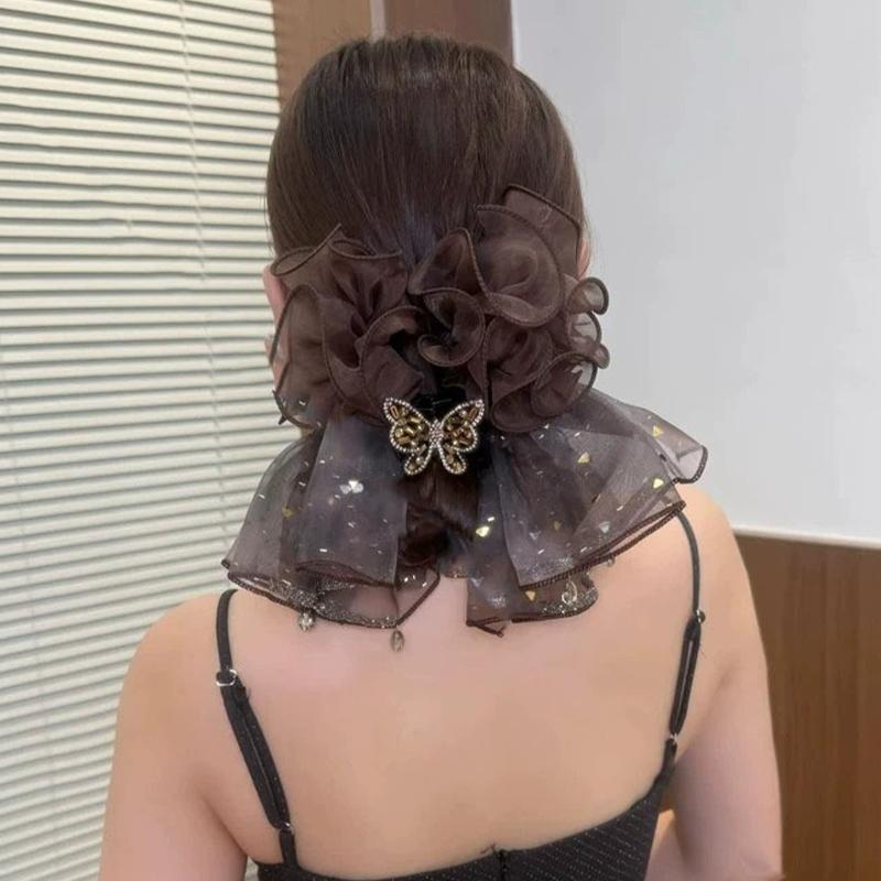 French Elegant  Butterfly Clip Korean Temperament Mesh Ponytail Clip Hair Accessories