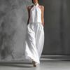 Women's Summer 2 Piece Outfits Backless Halter Sleeveless Top And Wide Leg Pants Sets Casual Vacation Matching Lounge Set