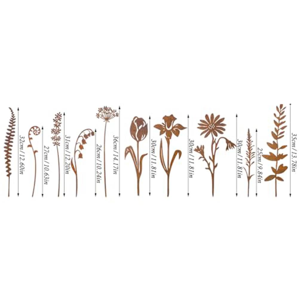 Outdoor Garden Metal Flowers Set of 10 with Rustic Finish Perfect for Enhancing Lawns Pathways and Pot Plant Displays