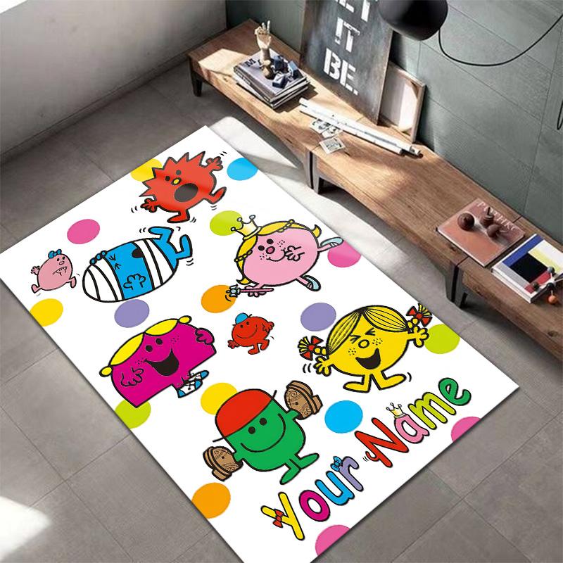 Mr Men Little Miss Benutzerdefinierter Namens Teppich für Wohnzimmer Schlafzimmer Zuhause Sofadekoration, Kinder Spiel rutschfeste Fußmatte