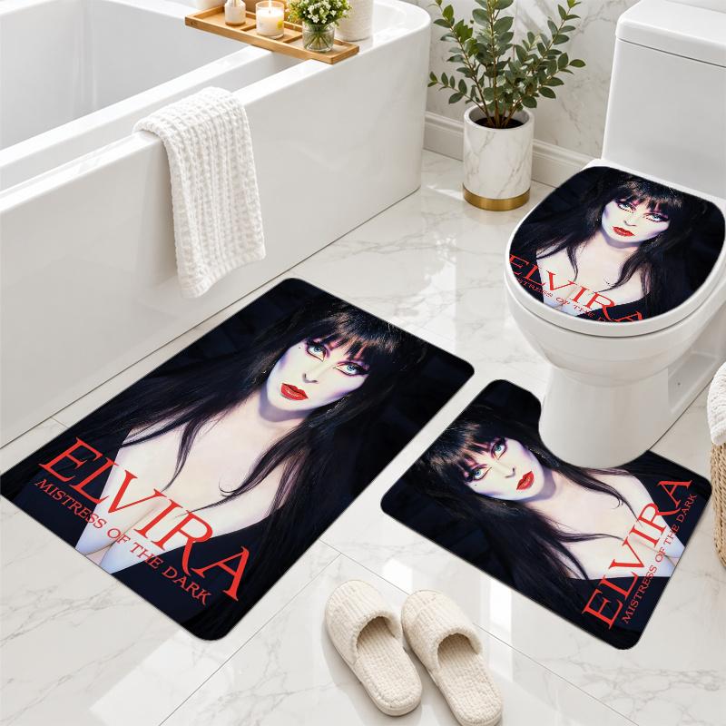3Pcs Flannel Toilet Mat Set Elvira Mistress of the Dark Bathroom Rug Non Slip Bath Carpet Home Decor