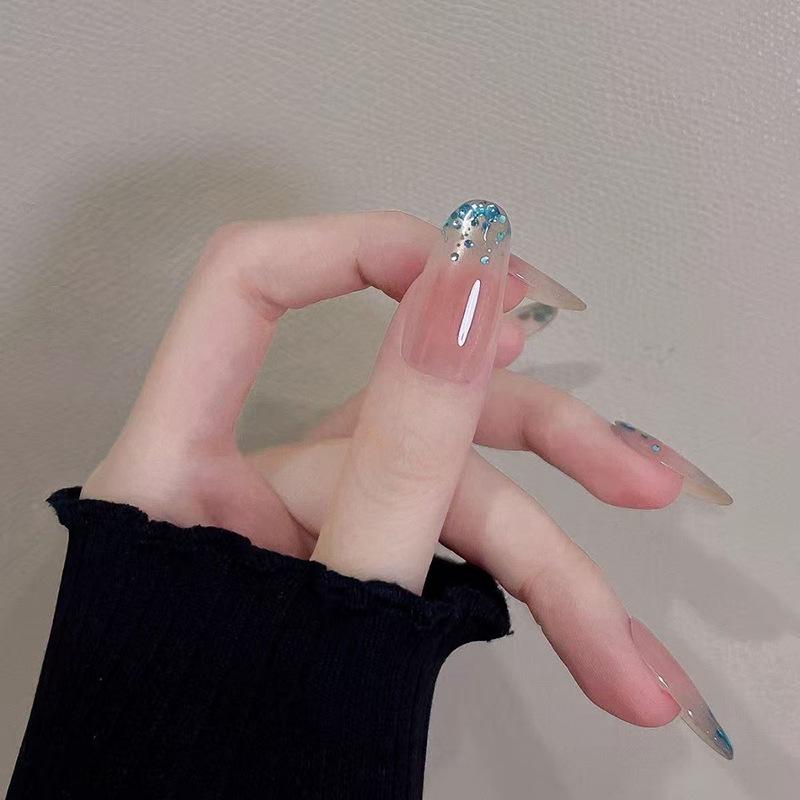 Amber Ice Blue Gradient Cat Eye Nail Art Stickers - Handmade for Autumn 2025 Small