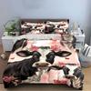 Cow Pattern with Flowers and Butterflies Bedding Duvet Cover Set  (1*Duvet Cover 2*Pillowcases, without duvet insert)