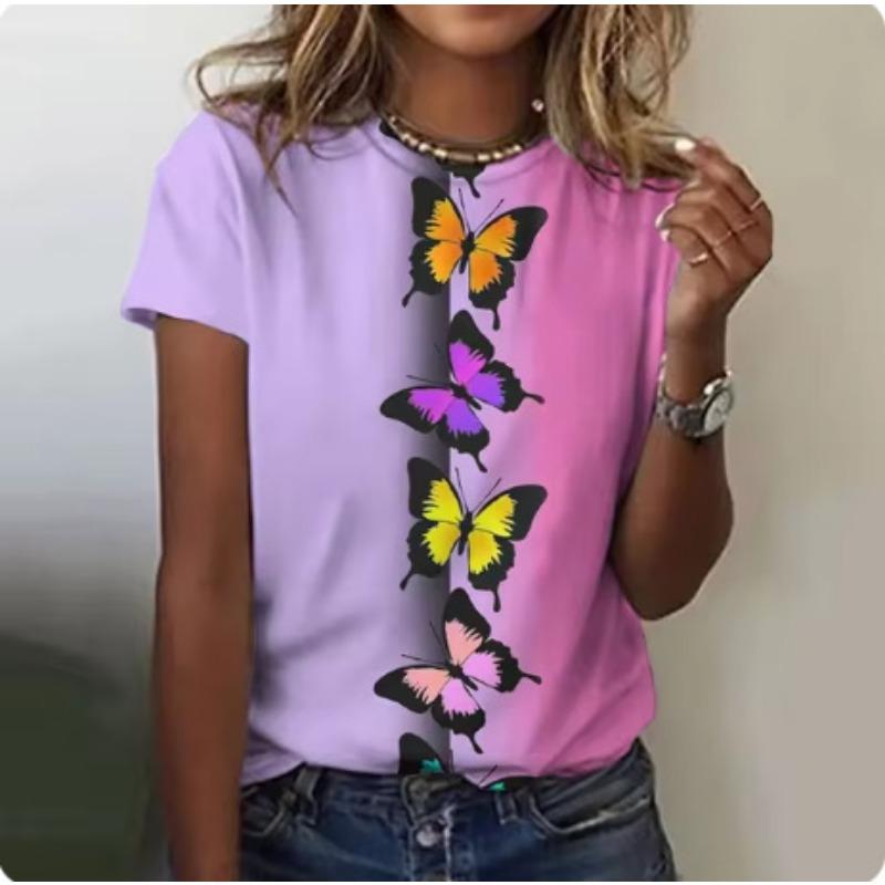 

Новая женская футболка с принтом 3D-бабочек, женская футболка с круглым вырезом, футболка в стиле Харадзюку Y2k 6XL