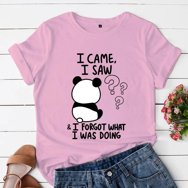 Unisex WoUnisex Tshirt Panda Lovely Trend Fashion Shirt Panda I Came I Saw Cartoon Female Graphic Top Tee T-Shirts Sarcastic Tshirts Y2k