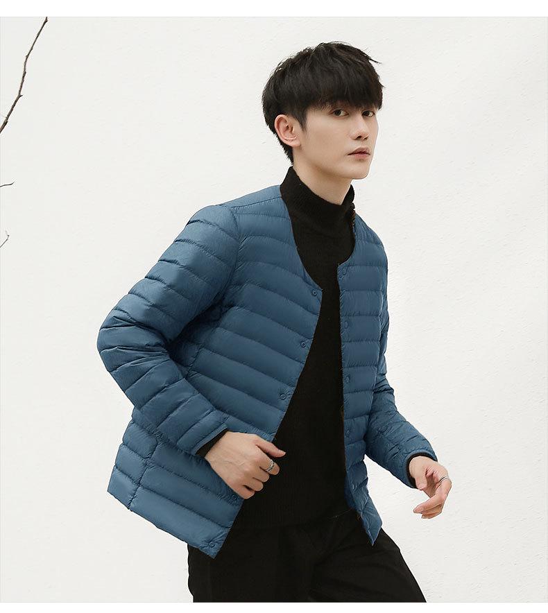 Pánská lehká péřová bunda s výstřihem do V - 90% prachové peří, nový národní standard