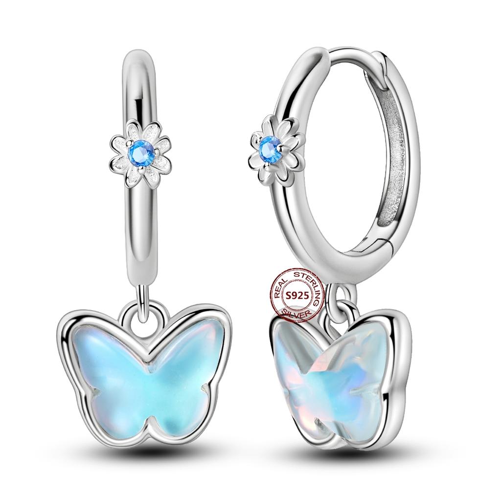 Shining Blue Zircon Owl Earrings 925 Silver Evil Eyes Earrings for Women Wedding Engagement Planet Moon Star Zirconia Jewelry