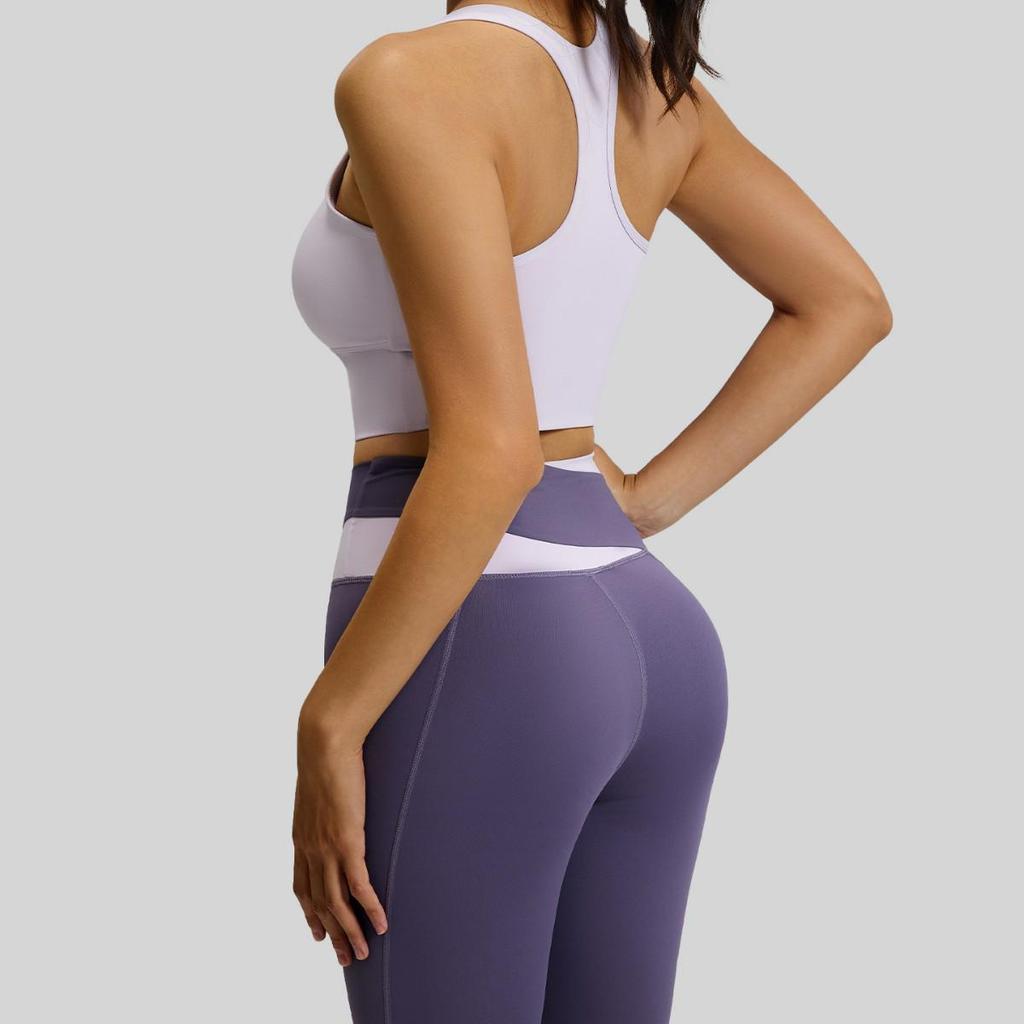High-Waisted Color-Block Yoga Set: Tummy Control, Shockproof Sportswear for Women