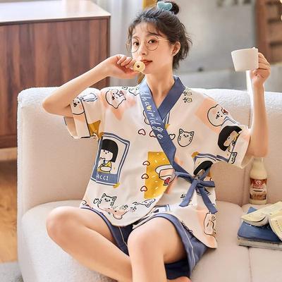 New Summer Fashion Soft Cotton Women's Pajamas Animal Printing Sleepwear Shorts Kimono Loose Nightwear for Young Girls