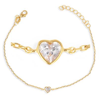 [Q3993] - White 'Love' Gold Plated Bracelet - 4mm (heart)