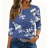 Women 3/4 Sleeve Crew Neck Button Decor Top Floral Pattern Casual Loose Fit Soft Fabric Pullover Shirt for Daily Wear