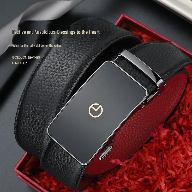 

Goldlion Men s Red Leather Belt with Automatic Buckle Max 120CM