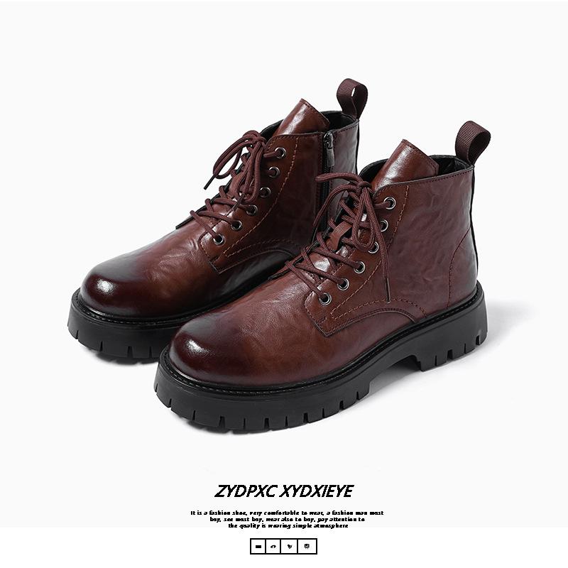 Martin Boots Men's Medium-top British Style High-top Leather Shoes Men's Boots Autumn and Winter Snow Boots Tooling Black Leather Boots 6575-T