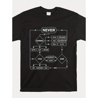 Men'S Rick Roll Flowchart Internet Meme T-Shirt - Funny "Never" Decision Tree Graphic with Rick Astley Video Reference, Black Casual & Formal Short