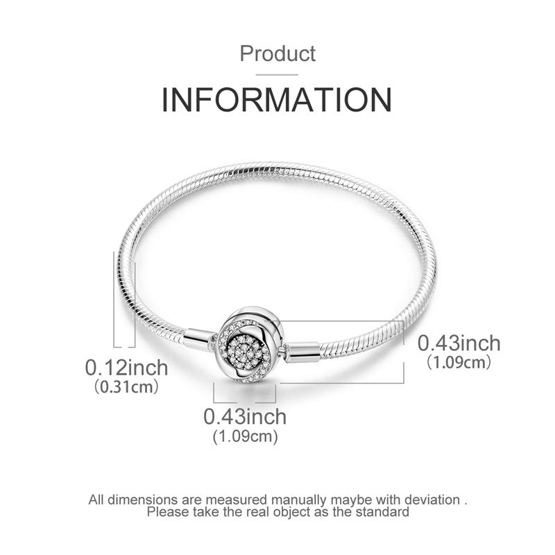 Bracelet 925 Silver Bracelet 17-20CM Love Heart Zircon Original Bracelets Fit Charms Bracelets Jewelry Gifts