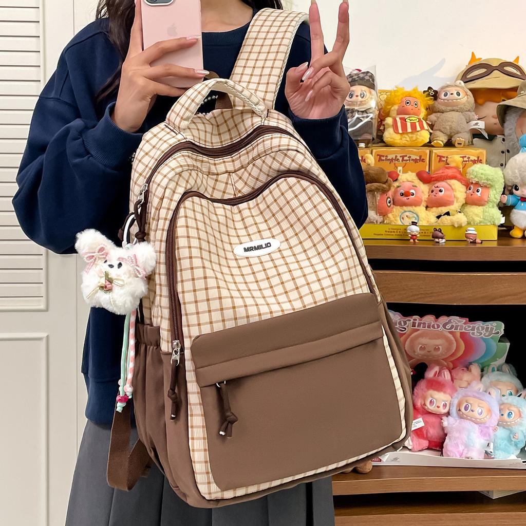 Schoolbag, a piece of junior high school girls plaid contrasting colors, high value, juvenile sense, students, large capacity, high school students