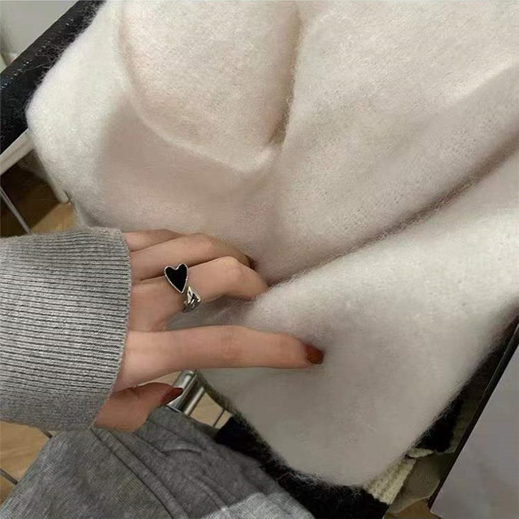 Enkel Svart Kjærlighetshjerte Ring For Kvinner Sølvfarge Justerbar Åpen Ring Vintage Legeringssmykker Tilbehør For Kvinner