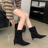 Women's Fashion Pointed Toe Ankle Boots Retro Concise Thin Heels Low Heels Flock  Short Boots Solid Color Size 35-42 Women Shoes
