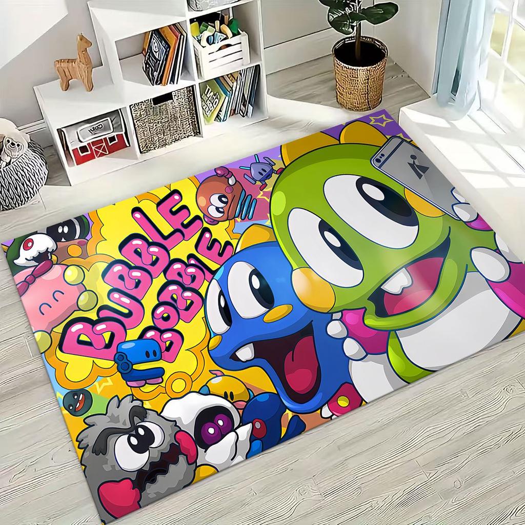 3D Retro Game Bubble Bobble Cartoon Gamer Rug for Bedroom Living Room Sofa Home Doormat Decor, Large Kid Play Non-slip Floor Mat