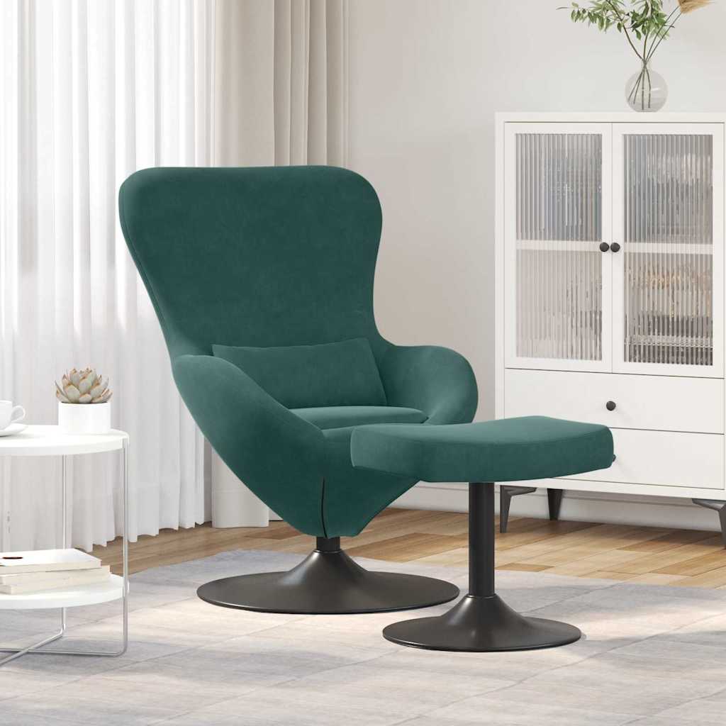 Egg Chair with Footstool Dark Green Velvet