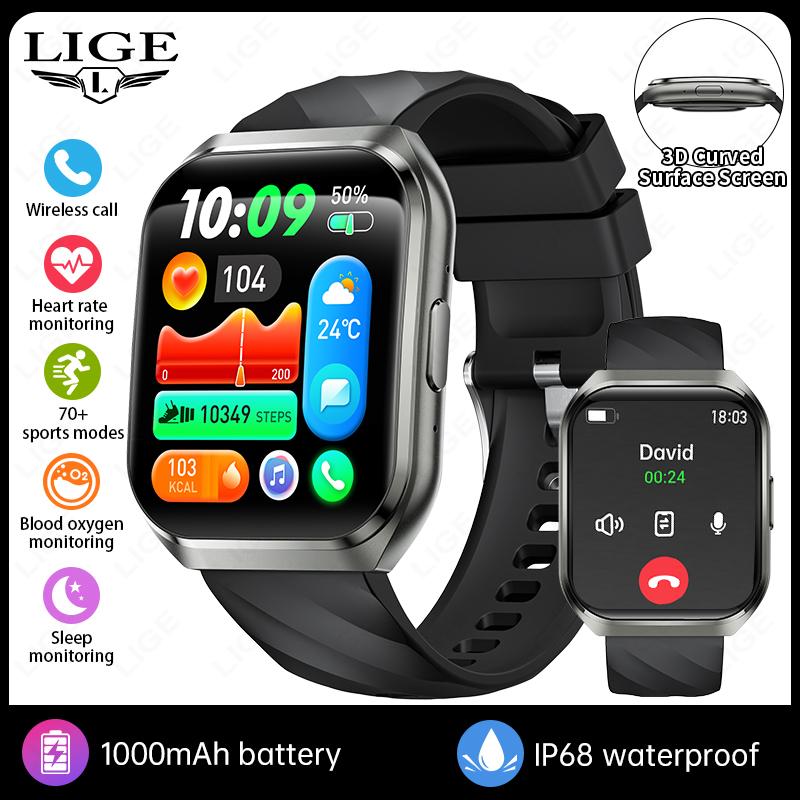 

NEW Smartwatch 1000mAh Men Large Capacity Battery 1.83 HD Display Make Answer Call Voice Assistant Outdoor Sports Watches 1000mAh Big Battery чорний