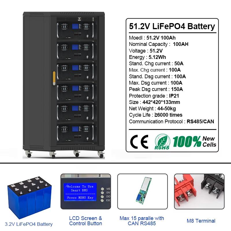 EASUN POWER LiFePO4 48V 300AH 200AH 100AH Battery Pack 51.2V 15KW Lithium Solar Battery Rechargeable Battery 6000 + Cycles