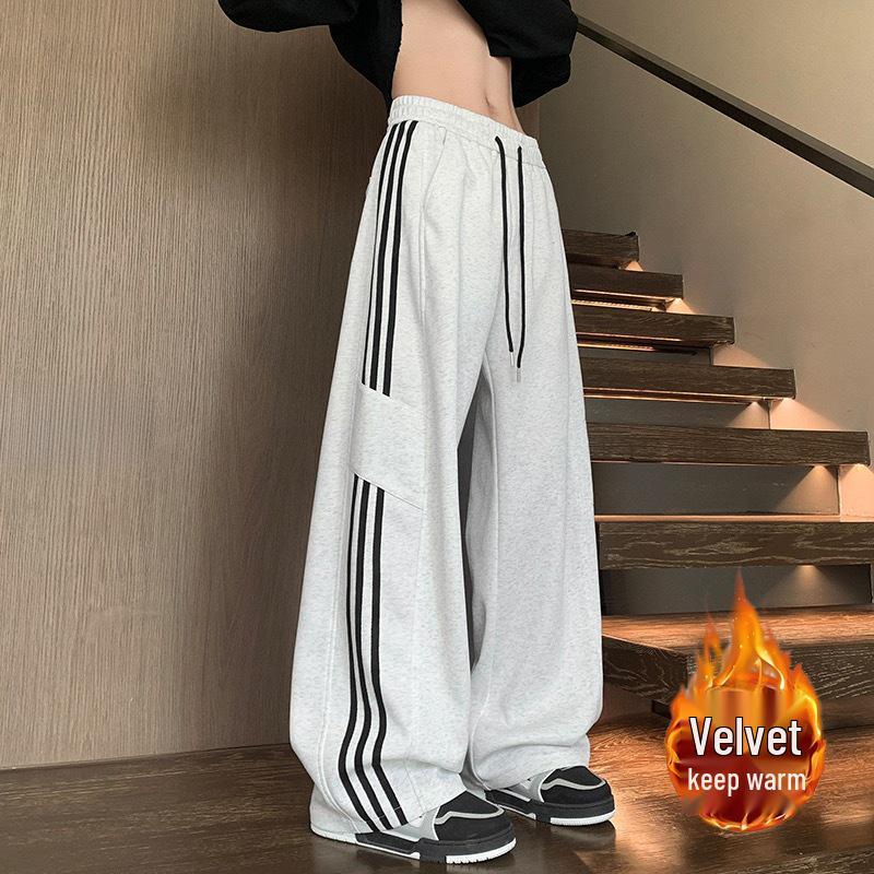 Men's Wide-Leg Striped Casual Pants - New Autumn/Winter 2025 Trend, Plus Velvet, Loose Fit