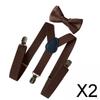 2xMens Suspenders with Bow Tie Y Back Braces for Formal Wear Halloween Cosplay Brown